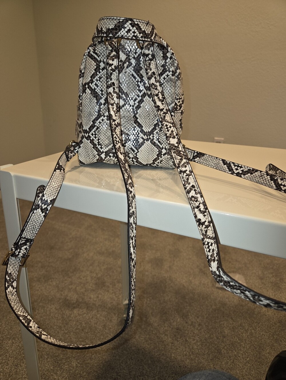 Steven Madden Snake-Print Mini Backpack - White/Black - Picture 2 of 4